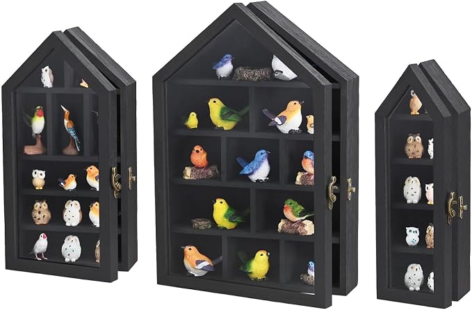 Ikee Design 3 Pcs Set Wall-Mounted House-Shaped Wooden Shadow Cubby Box Display by IkeeDesign