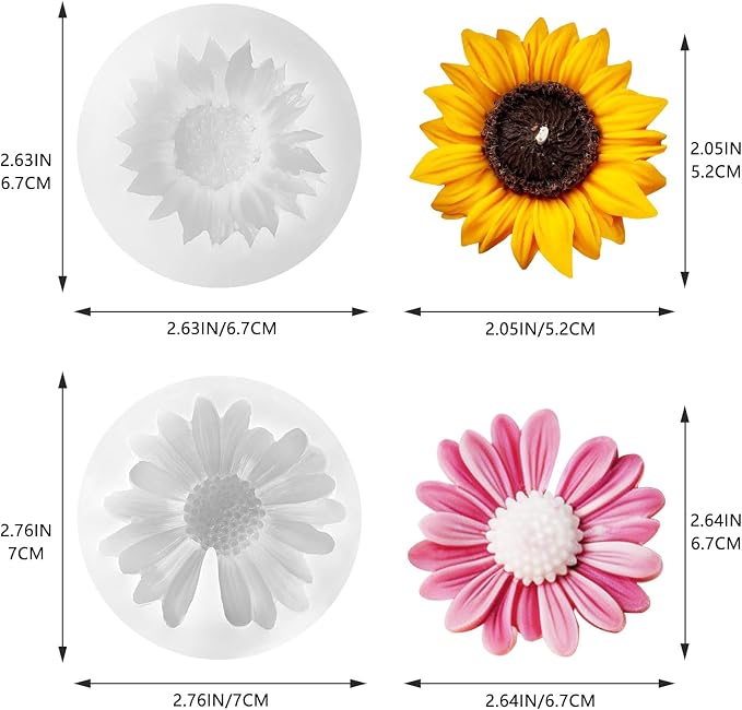4 Pcs 3D Flower Silicone Molds Daisy Sunflower - Image 2