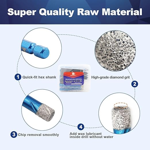 Diamond Drill Bit - BRSCHNITT 10pcs 1/4 inch Masonry Drill Bits Set for Porcelain Tile Ceramic Stone Granite Marble,Hex Shank Diamond Hole Saw Drill Bit
