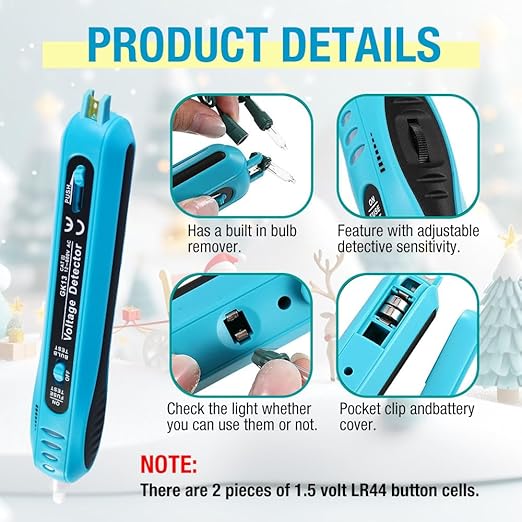 allsun 12-600Vac Christmas Light Tester with 50 pcs of 2.5 Volt Replacement Bulbs, BT20 Digital Battery Tester Electrical Test Kit