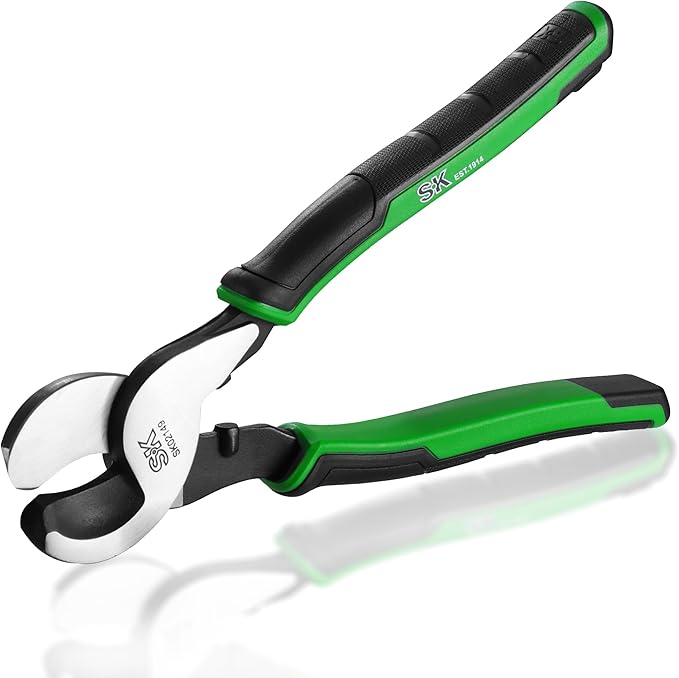 SK 9.5-Inch Cable Cutter, Heavy-Duty Wire Cutter, High Leverage Cable Cutting Pliers with Knurled Handle, Premium CR-V Steel, for Aluminum, Copper, Wire, and Communications Cable