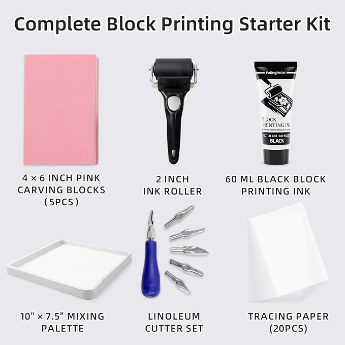 Falling in Art Linocut Kit for Printmaking, Rubber Block Stamp Printing Kit - Image 2