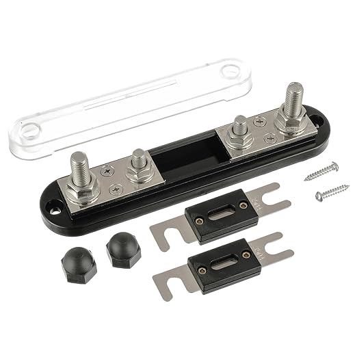 BOJACK ANL Fuse Holder with 350 Amp ANL Fuse, ANL Fuse Block with 2 Pieces 350A ANL Fuse, M10 Stud Terminals Maximum Current 750A, for Trucks, Cars, Ships, etc.