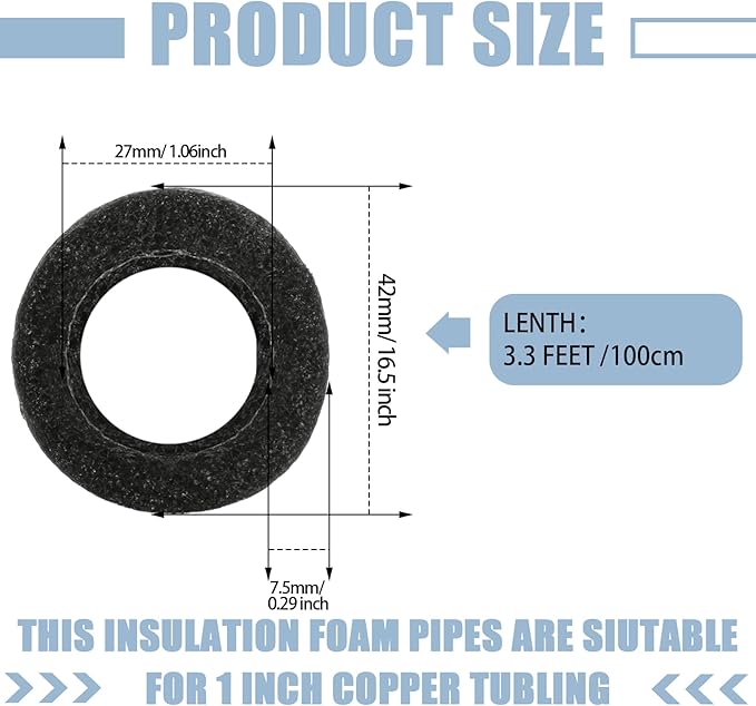 Amylove 24 Pcs 3.3 Feet Foam Pipe Insulation Foam Tube Insulating Water Pipe Pool Swim Noodles Heat Preservation Pipe Covers for Tubing Outdoor Freeze Protection (Black,1 Inch)