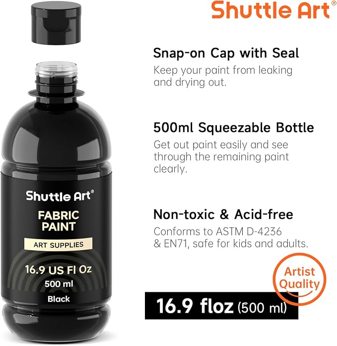 Shuttle Art Black Fabric Paint, 16.9 oz Permanent Fabric Paint - Image 3
