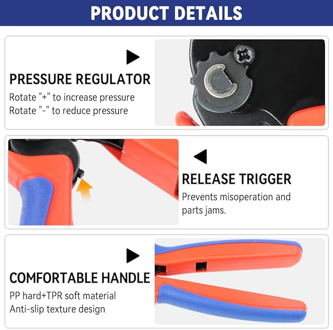 HKS Crimping Tool for Open Barrel Terminals - 24-16 AWG (0.25-1.5mm²) Labor-saving Crimper for AMP-TE 2.8/4.0/4.8/6.3 JST-SM2.54/XH2.54/VH3.96 & Molex (YM-58BS)