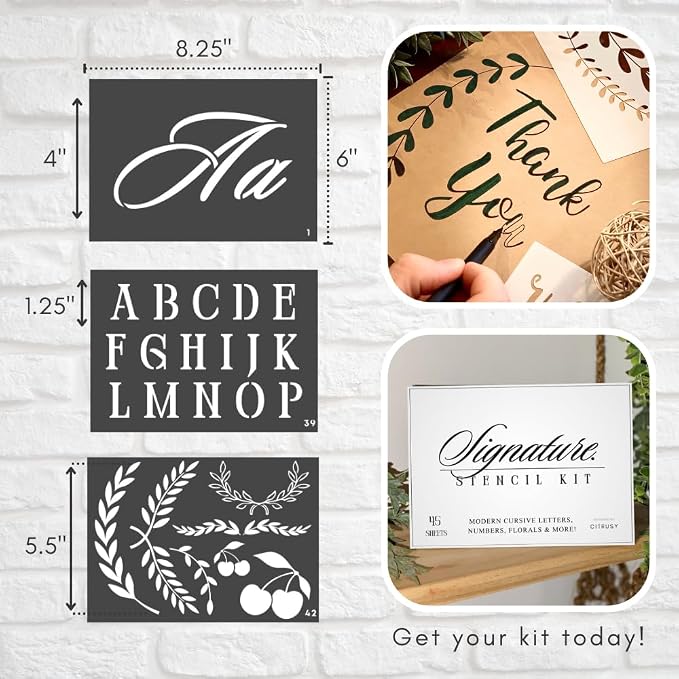 Boutique Calligraphy Stencil Template Kit | 45 Reusable Pieces | Lettering Upper - Image 5