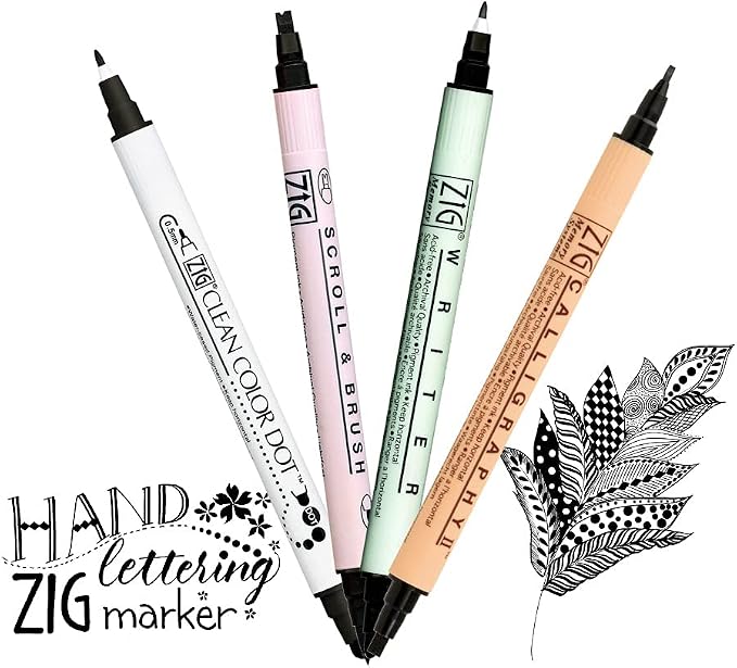 Kuretake ZIG Twin Marker BLACK 4 Assortment set - Image 2
