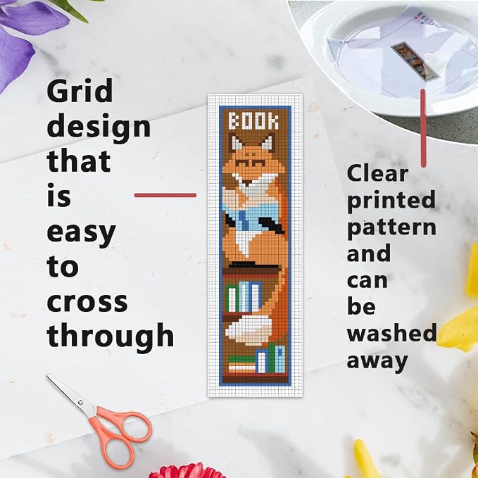 INFUNLY 6 Set Fox Reading Cross Stitch Bookmark Kit DIY Cross Stitch Kit - Image 3