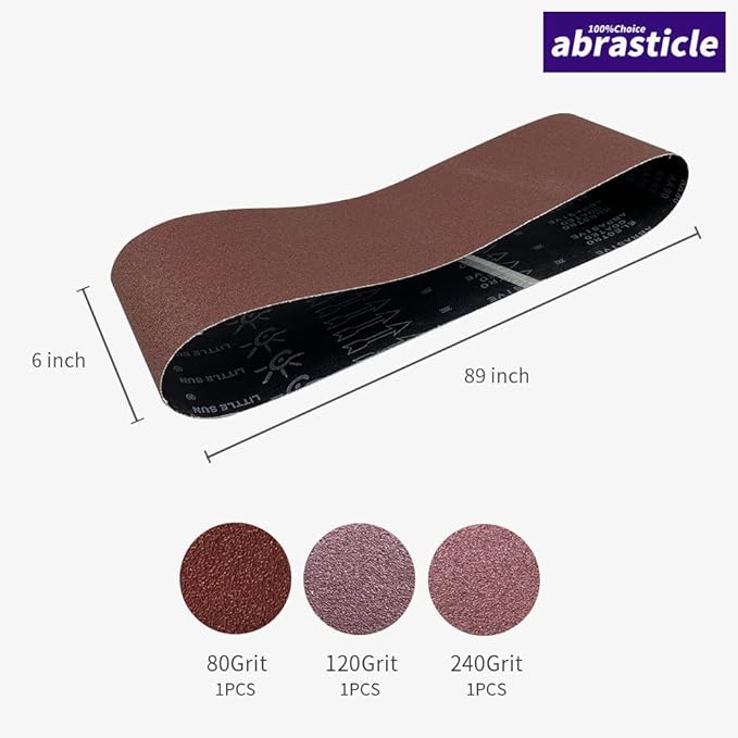 3 Pcs 6 x 89 Inch Assorted Aluminum Oxide Sanding Belt - 80/120/240 Grit