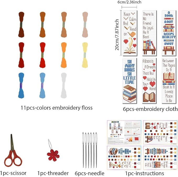 FREEBLOSS 6 Set Cross Stitch Bookmark Kit Books Pattern Stamped Cross Stitch - Image 2