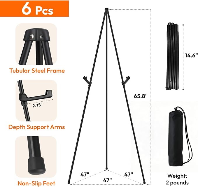 JEAWIWI 6PCS Black Easel Stand for Wedding Sign Stand, 66 Inch Adjustable Metal - Image 2