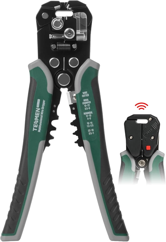 TESMEN TWS-322 Self Adjusting Wire Stripper with Non-Contact Voltage Detection, 4-in-1 Automatic Wire Stripper Tool, Universal Cutters and Crimping Tool, for 10-24 AWG Electrical Cable