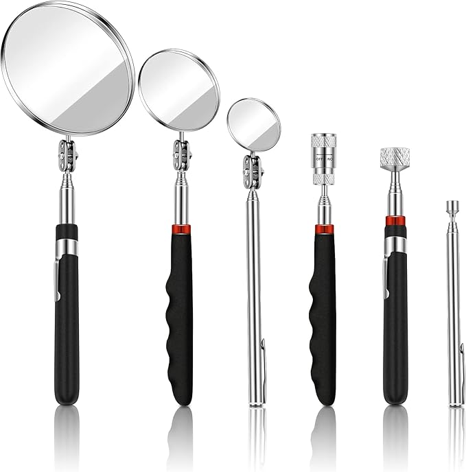 6 Pieces Telescoping Inspection Mirror Mechanic Magnet Stick Magnetic Pick Up Tool Round Mirror Inspection Tool Adjustable Telescoping Mirror 1.5 lb, 8 lb, 10 lb Telescope Tools for Men, Dad, Husband