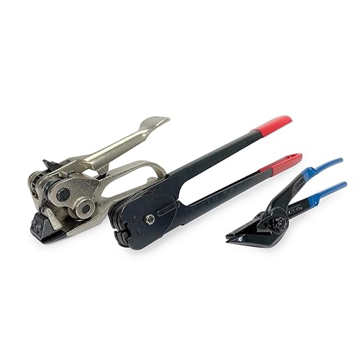 IDL Packaging Round Packages Strapping Tool Set for 5/8" Steel Strapping, 1400 lbs Break Strength – Tensioner, Sealer, Cutter for Metal Banding – Packaging Strapping Tool Kit to Secure Heavy Packages
