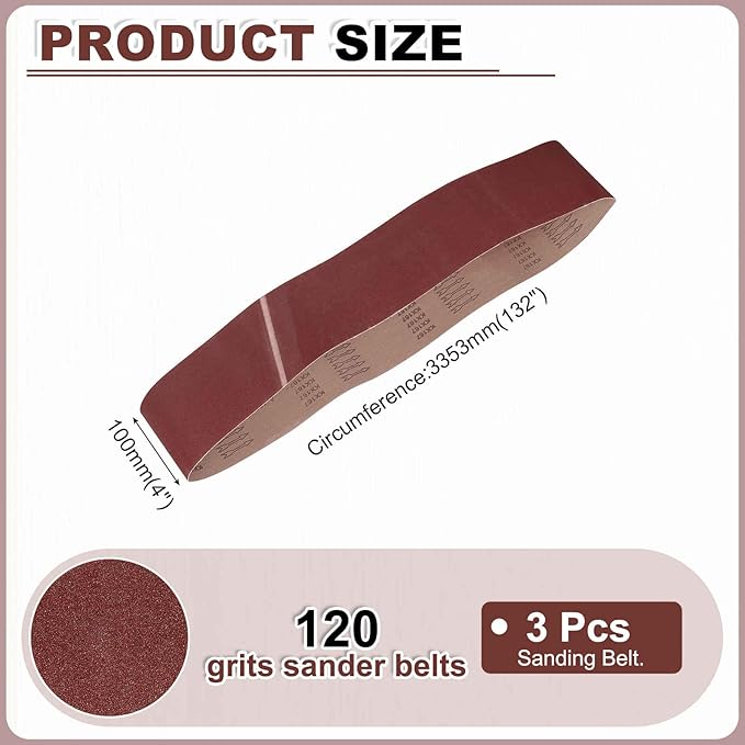 HARFINGTON 4 x 132 Inch Sanding Belts, 3 Pcs 120 Grit Aluminum Oxide Abrasive Belt Sander File Belt for Woodworking, Metal Polishing, Knife Sharpener