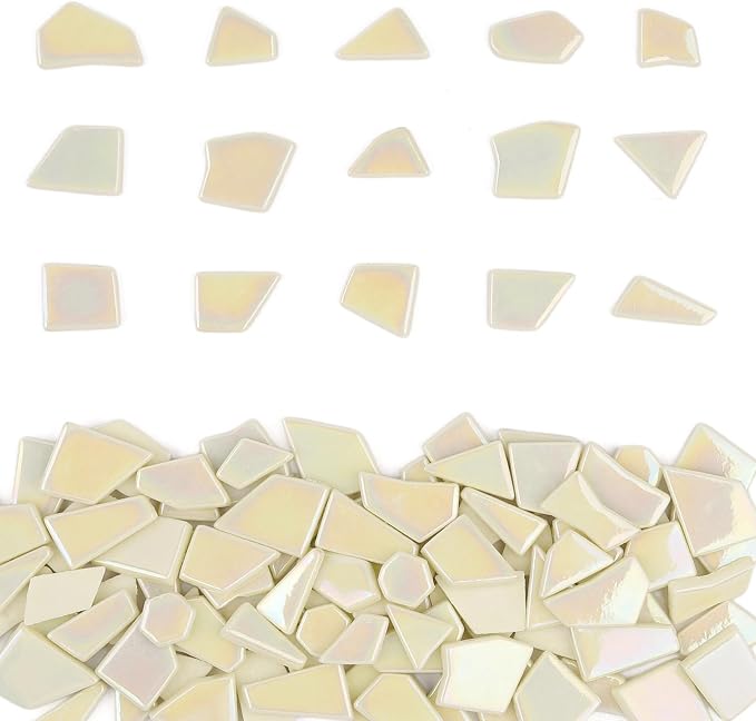 Youway Style Iridescent Cream Glass Mosaic Tiles by YouwayStyle