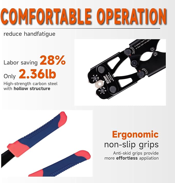 iCrimp Battery Cable Lug Crimping Tool Kit for 8-1/0 AWG - 63pcs Copper Lugs & 25pcs Heat Shrink Tubes, Wire Cutter & Stripper
