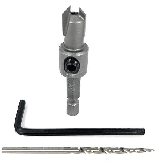 FTG USA #4 (7/64") Tungsten Carbide Tipped Countersink Drill Bit with Tapered Drill Bit, 1/4 Inch Quick Change Hex Shank and Allen Wrench