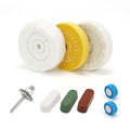 SCOTTCHEN 3inch Buffing Polishing Wheel with 1/4" Shank for Drill, 3/8" Arbor Hole,Soft/Fine/Medium -3pcs,with Buffing Polishing Cutting Compounds 7.4 Oz.Kit,with 2 Pack Non-Woven Bandage