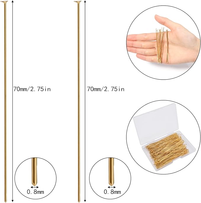200 Pcs 70mm/2.76 Inch 21 Gauge Head Pins - Image 2