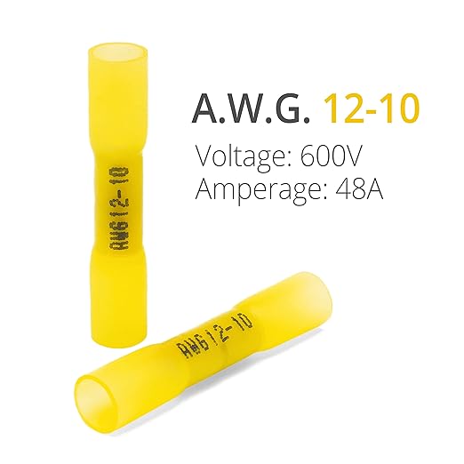 Wirefy 50 PCS Heat Shrink Butt Connectors Yellow 12-10 AWG - Marine Grade Butt Connectors - Wire Butt Splice Connectors - Electrical Waterproof Heat Shrink Butts