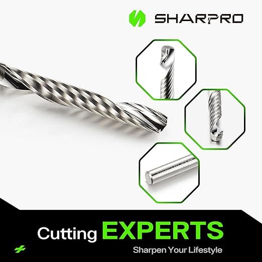 O Flute Upcut Spiral Router Bit 1/8 Inch Shank 1/8 Inch Cutting Dia. Carbide Single Flute CNC Router Bit, Ideal for Aluminum, Plastic, Acrylic, Wood, MDF and PVC