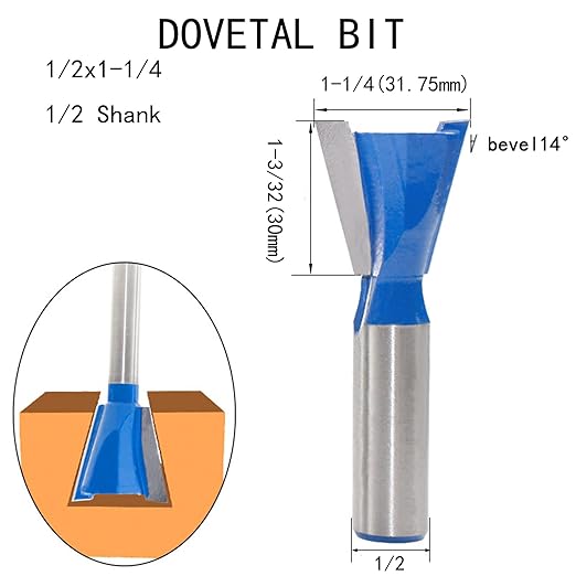 1/2 ShankDovetail Router Bit 1-1/4” Half-Blind Through Dovetail Bits for Making Boxes Drawers Chests for Engraving Router planing Head Wood Cutter