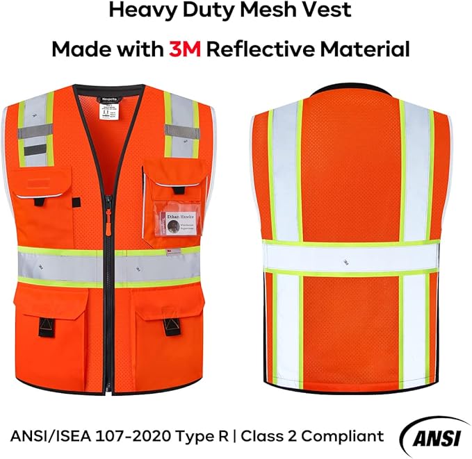 Neopelta Reflective Safety Vest Orange Mesh, Made with 3M Reflective Tape, Heavy Duty Vest with ID pocket, Padded Neck, Orange 4XL