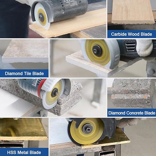HIGHDRIL 3" 75mm Circular Saw Blade Set 4pcs - Diamond/HSS/Carbide Cutting Disc for Angle Grinder Cutting Metal Tile Marble Granite Plastic Concrete Wood
