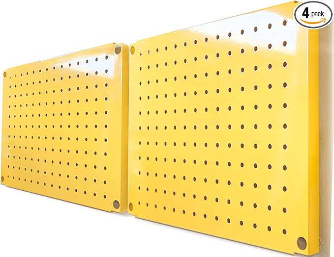 Metal Pegboard 12-Inch Tall x 16-Inch Wide Heavy Duty Wall Organizer for Home Garage Tool Storage 4pcs Yellow