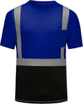 High Visibility Shirts Quick Dry Safety T Shirts with Reflective Strips and Pocket Short Sleeve Mesh Hi Vis Construction Work Class 2 Shirt for Men/Women Black Bottom Blue,3XL