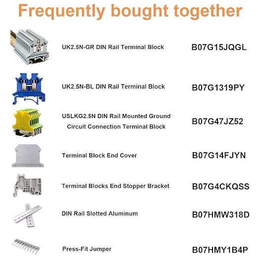 Erayco UK2.5B-GR DIN Rail Terminal Block, Screw Clamp, 600V 20A 24-12AWG, Pack of 100