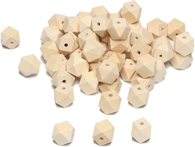 Geometric Wooden Beads, 16mm Smooth Loose Beads Unfinished Spacer Beading by woodeni