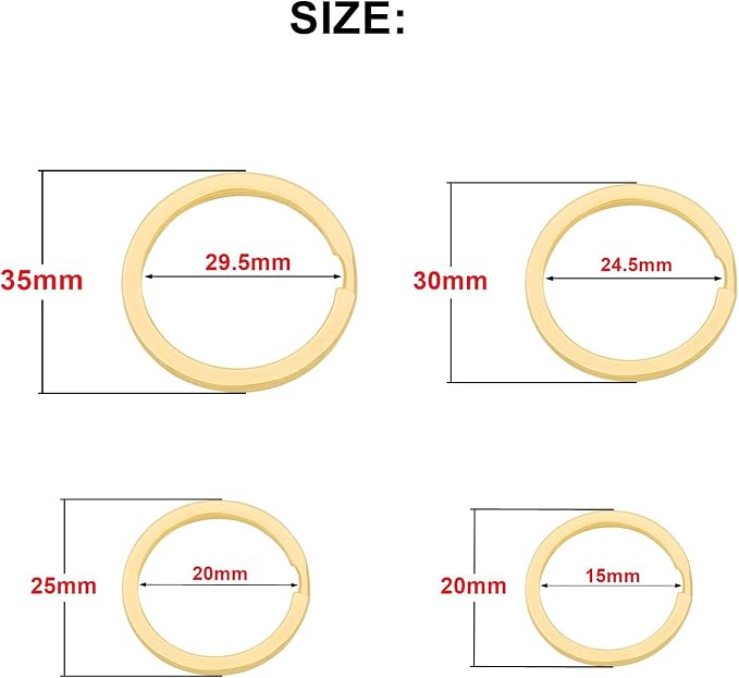 40 Pack Key Ring Keychain Mix 4 Sizes Golden Metal Flat Split Key Chains Rings - Image 2