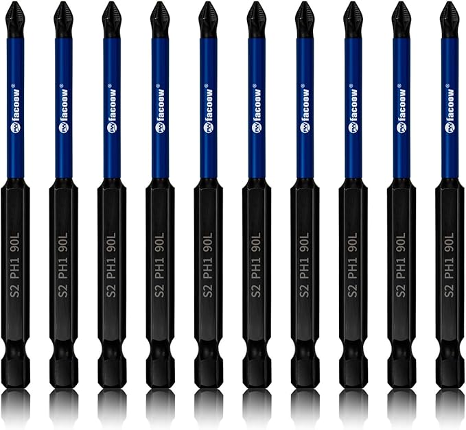 10 Pack Phillips Impact Driver Bits, #1 Phillips Head Magnetic Screwdriver Bits Set, 3.5Inch S2 Alloy Steel Impact Bits, 1/4" Hex Shank Screwdriver Drill Bit, CNC Machined ph1 Impact Drill Bits