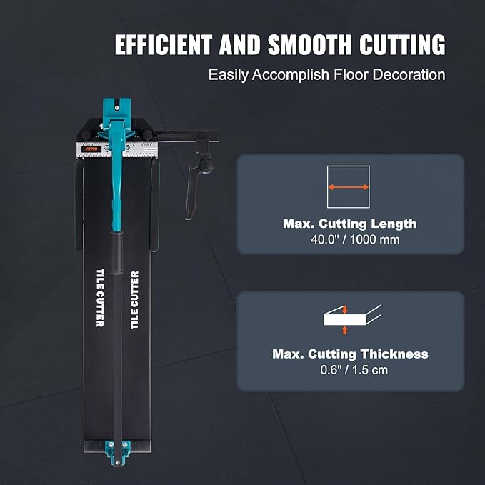 VEVOR Manual Tile Cutter, 40 inch, Porcelain Ceramic Tile Cutter with Tungsten Carbide Cutting Wheel, Infrared Positioning, Anti-Skid Feet, Durable Rails for professional installers or beginners