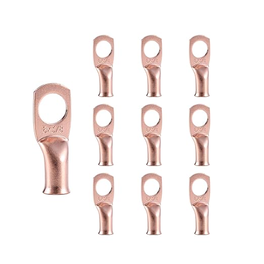 10pcs 6 AWG-3/8”(M10) Ring Terminals 6 Gauge Copper Wire Lugs Battery Cable Ends Heavy Duty Battery Cable Terminal Connectors