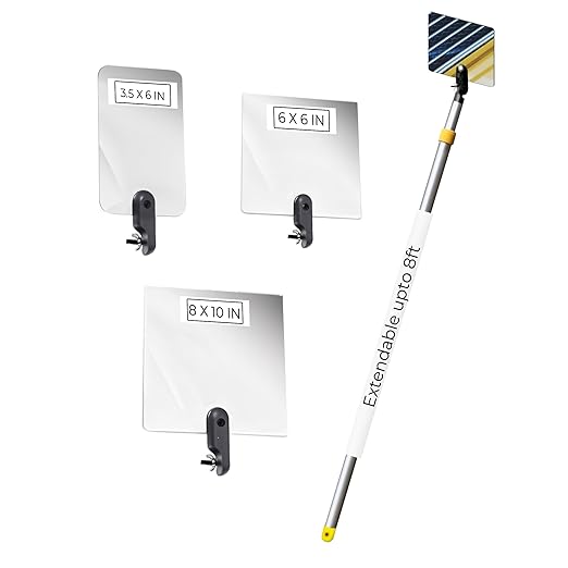 Inspection Mirror Telescoping Pole, Lightweight & Durable, 4 ft - 8 ft Pole, 3 Size Acrylic Mirror