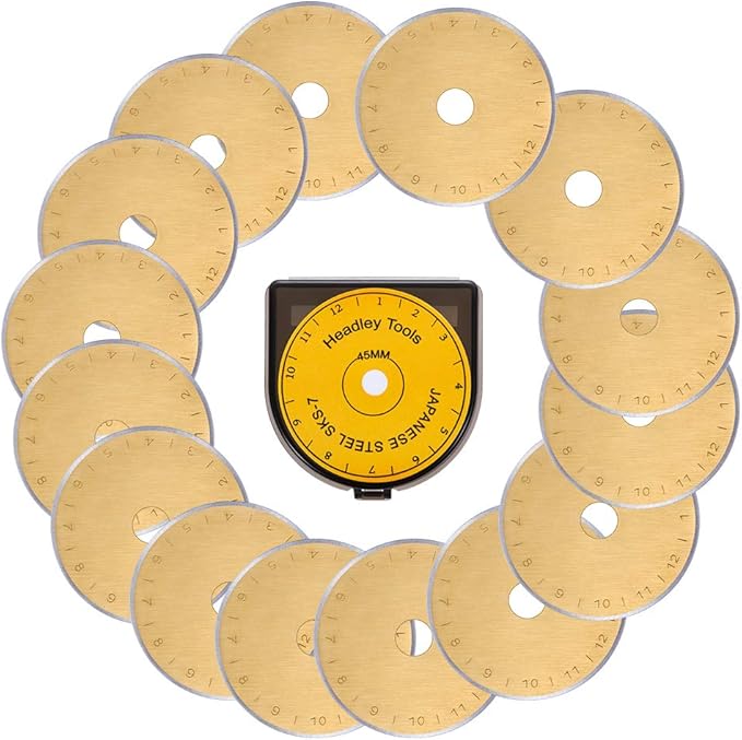 HEADLEY TOOLS Titanium Coated 45mm Rotary Cutter Blades 15 Pack Fits Olfa by HeadleyTools