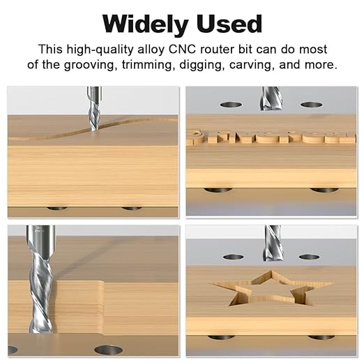 FivePears Up Cut Spiral Router Bit for CNC, 3/8 inch Cutting Diameter and 1-1/4 inch Cutting Length 1/2 inch Shank Carbide End Mill Router Bit for Wood Carving Engraving Grinding Grooving