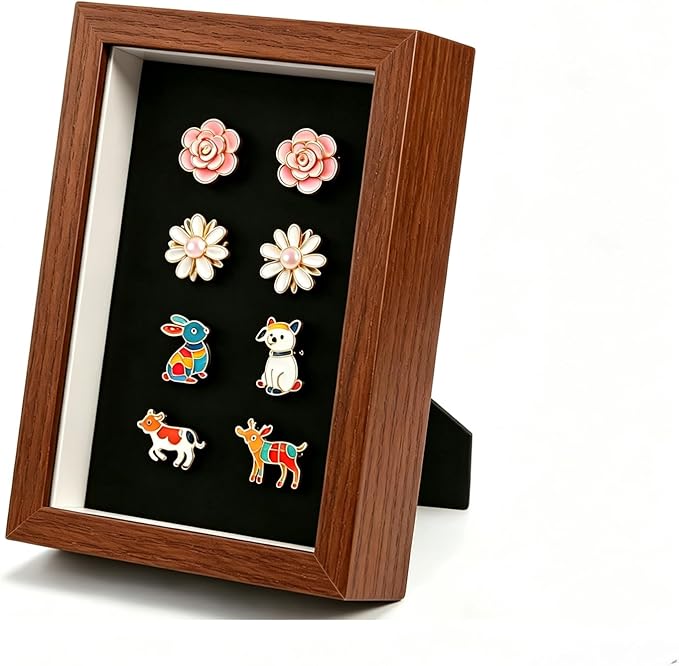Brown Pin Display Case, Enamel Pin Collection Display, Small Shadow Box by ZAYHENYOO