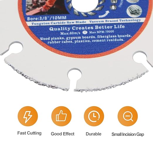 Carbide Multi Wheel,BRSCHNITT 2pcs 3 Inch (75mm) with Arbor 3/8 Inch (10mm) Tungsten Carbide Cut Off Wheel for Wood,Laminate,Gypsum Board,Plastic for Angle Grinder Cutting Disc