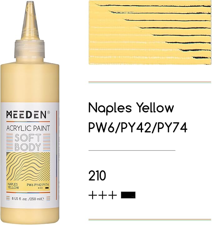 MEEDEN Soft Body Acrylic Paint: Naples Yellow Hue Matte Finish - 250ml/8.45oz - Image 2