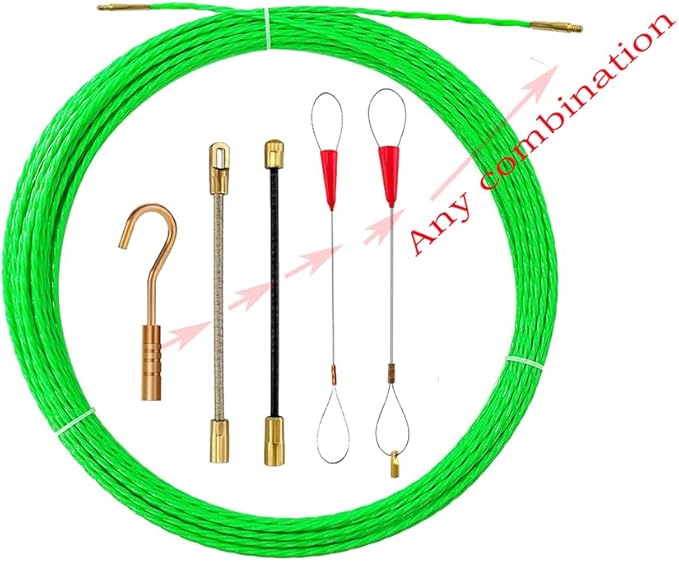 37FT Fish Tape Wire Puller Including 5Adapters- Durable Cable Retraction Aid for Electrical Work (12M)