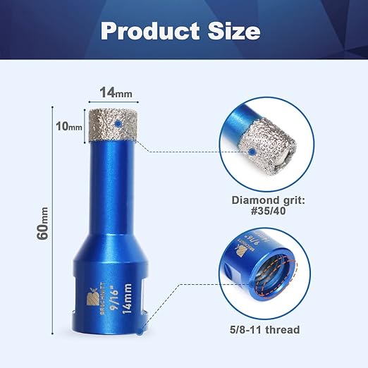 3/5 Inch Diamond Core Drill Bit for Porcelain Tile Ceramic Marble Granite Drilling,BRSCHNITT 2pcs Vacuum Brazed Diamond Hole Saw with 5/8-11 Thread (14mm 2pcs)