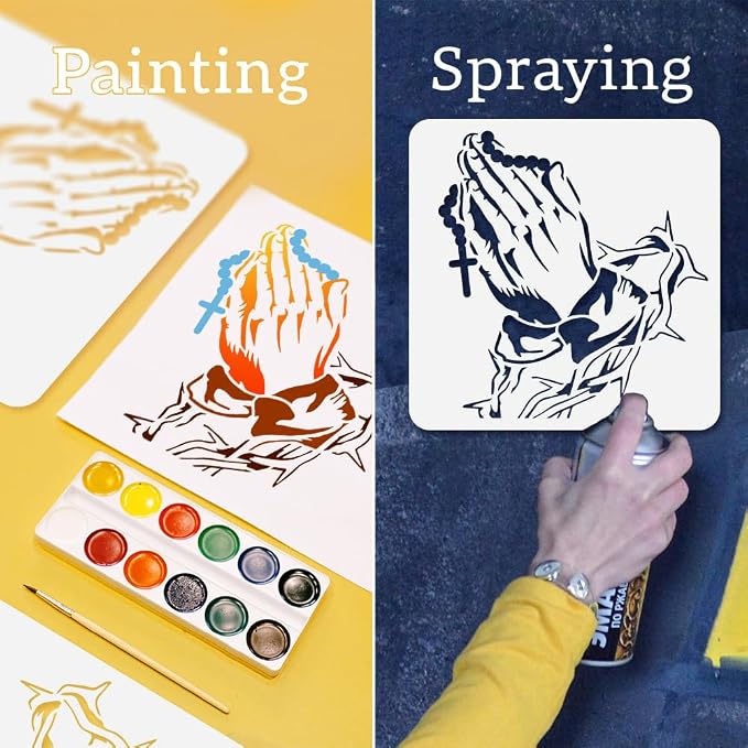 Praying Gesture Stencil for Painting, 11.8"x11.8" Reusable Praying Hands - Image 3
