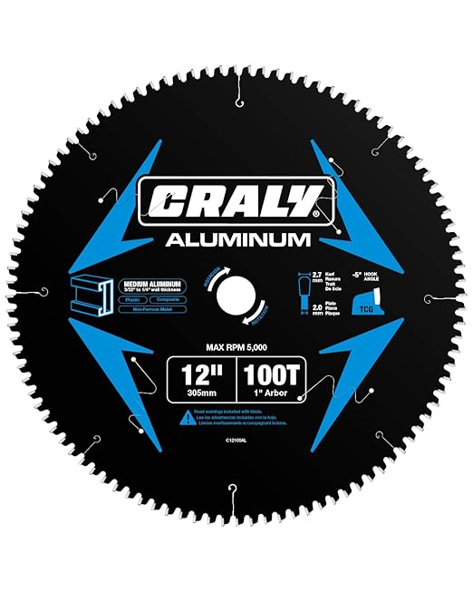 CRALY 12 Inch 100 Teeth Aluminum and Non-Ferrous Metal Cutting Circular Saw Blade, 1 Inch Arbor, Carbide Tipped, Thin Kerf, Black Ice™ Coating, for Medium Aluminum, Plastic, Composite(C12100AL)