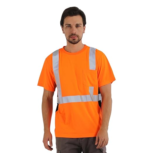 sesafety Safety Reflective Shirts, Class 2 High Visibility Shirts for Men Construction Work Mesh Short Sleeve Orange 4XL