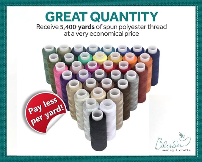 BlesSew Polyester Sewing Thread Set, 36 Sewing Machine Thread Spools, 150 Yards - Image 5